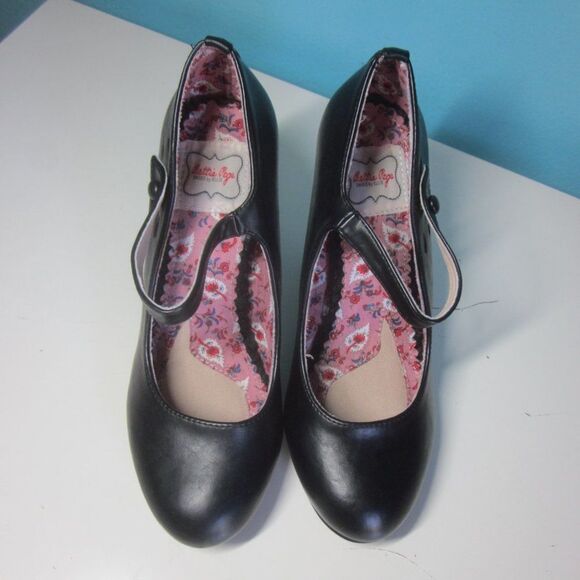 Bettie Page Shoes by Ellie Women Size 7 Black Leather Mary Jane Strap 3.5" Heels - Picture 12 of 15